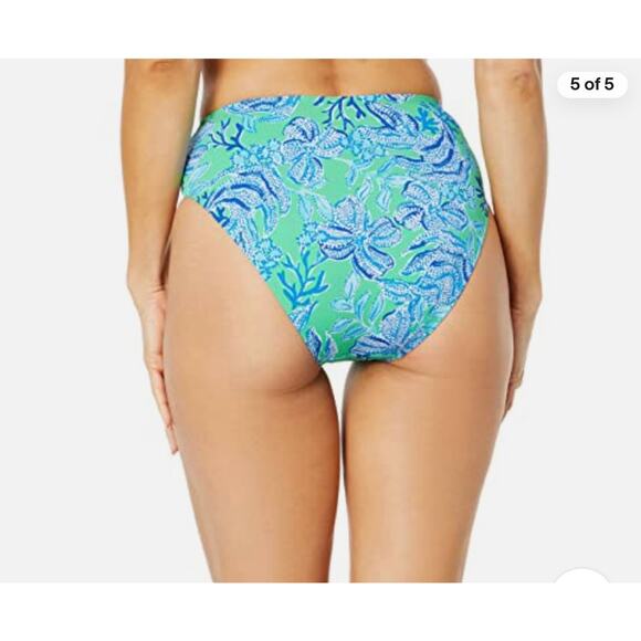 Lilly Pulitzer Yarrow High Waisted Bikini Bottom Cabana Green Keepin it Reel - Picture 2 of 6